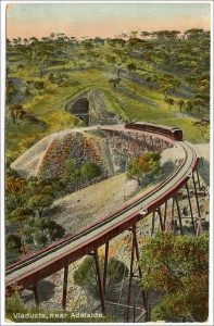 A c1910 postcard of a locomotive atop the Viaducts with Tunnel No. 2 in the background.