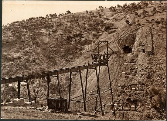 View of the partially completed viaduct over the steep gullies of Wattipparringga Creek. (c.1882)